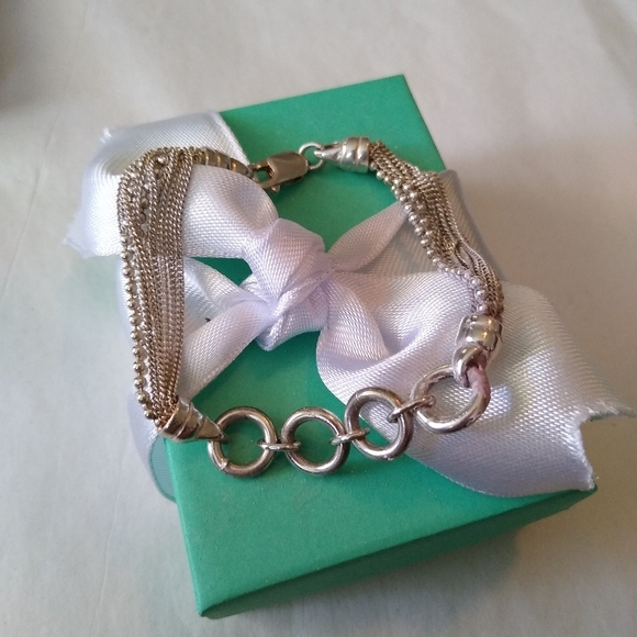 Vintage Italy 925 Sterling Silver O Rings Multi-Strand Chain Bracelet 7"… - Picture 3 of 6